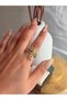 Women's Steel R Letter Zircon Stone Ring |   Golden Color
