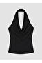 Black Halter Neck Gathered Blouse - 8