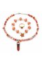 Natural Agate Stone 3-Piece Women's Jewelry Set – Necklace, Flower Charm Bracelet, and Adjustable Ring, Fuchsia Ke