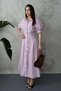 Women's Pink Shirt Collar Balloon Sleeve Pleated Buttoned Midi Poplin Dress