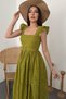 Women's Pistachio Green Brode Embroidered Square Neck Ruffle Sleeve Belted Midi Dress - 6