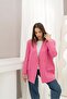 Women's Pink V-Neck Single Button Long Sleeve Jacket with Elastic Skirt - 4