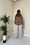 Women's Camel Textured Woven Shirt with Gold Buttons and Flap Pockets, Long Sleeves - 5
