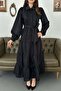 Women's Black Maxi Shirt Collar Belted Striped Buttoned Layered Dress - 4