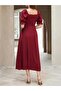 Women's Short Sleeve V-Neck Front Gathered Long Imported Crepe Dress - 5