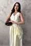 Women's Yellow V-Neck Button Detailed Side Belted Sleeveless Maxi Dress - 3