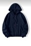 Unisex Navy Blue Zippered Hooded Cardigan Jacket - 4