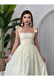 Women's Sari Shoulder Tie Flower Patterned Square Neck Midi Dress - 6
