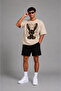 Beautiful Printed Beige T-Shirt and Black Shorts Set, Loose and Comfortable, Plus Size. - 2