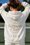 Women's Oversize Tracksuit Set Wellness Club Printed White – 3 Yarns, Hooded Top, Elastic Bottom - 5