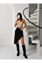 Asymmetric Full-Fit Black Jeans/Denim Skirt with Tassel Detail at the Hem - 5