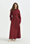 Front Buttoned Linen Dress - Burgundy