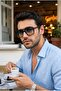 Shadow Men's Black Red Detailed Rectangular Ultra Light Uv400 Filtered Luxury New Season Popular Men's Sunglasses - 4
