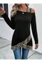 Women's Single O Remote Open Strap Long Sleeve Leopard Detailed Viscose Blouse