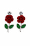 Red Velvet Rose Detailed Shiny Stone Bijouterie Earrings