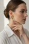 Pair of Leaf-Designed Shiny Yellow Bijoux Earrings - Stylish and Modern Accessory - 3