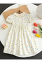 Girls Floral Embroidered Smocked A-Line Dress - 5
