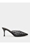 Black Polka Dot Pointed Toe Mesh High Heel Mules