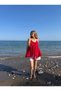 Premium Red Strappy Pleated Chiffon Blouse with Flounce Detail - 8