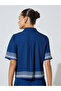 Navy Blue Short Sleeve Contrast Striped Trims Crop Shirt - 4
