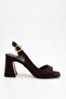 Women's Suede Designer Asymmetrical Strapped Square-Toe Thick-Heeled Shoes - 5