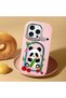 iPhone 16 Pro Compatible Case with Camera Protector Pink Silicone Couple Phone Case with Panda Pattern - 2