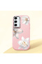 Samsung Galaxy S23 Fe Compatible Case with Camera Protection Pink Silicone Couple Phone Case with Floral Pattern