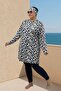 1744 Plus Size Uzunkol Hijab Swimsuit Set - Leaf Pattern Ecru