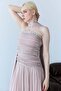 Powder Strapless Crystal Stone Embroidered Draped Shawl Detailed Long Evening Dress - 6