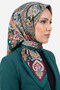 Women's Green Authentic Shawl Patterned Stitched Writing Cotton Cheesecloth Scarf