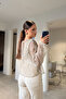 Pul Embroidered Hooded Zippered Cardigan - Beige - 5