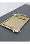 Figured, Metal-Handled, Stainless Steel Rectangular Tray Luxury Presentation Tray Light Gold-Silver
