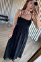 Black Pleated Lined Strap Dress