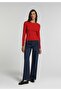 Slim Fit Round Neck Plain Women's Red Long Sleeve T-Shirt - 3