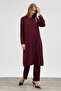 Stone Embellished Plus Size Suit - Burgundy - 4