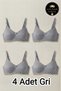 Pack of 4 Gray Cotton Sponge-Free, Underwire-Free Women's Combed Cotton Bras - with Sleep Band and Gift