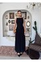 Women's Black Midi Dress Boat Neck Sleeveless Lace Embroidered Flared Cut - 4