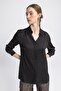 Women's Black Satin Textured Regular Fit Long Sleeve Shirt Collar Shirt - 4