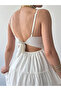Women's White Mini Dress with Thin Straps, V-Neck, Embroidery Detail, and Open Back - 7