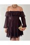 Women's Coffee Mini Dress Chiffon Boat Neck Balloon Sleeves Gathered Flounces - 2