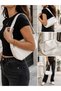 White Staple Detailed Women's Shoulder Bag |   Wide Strap Zippered Daily Hand and Shoulder Bag - 3