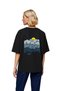 Women's Oversize T-Shirt Layered Mountain Silhouette Camping Tent Pine Tree Nature Printed Relaxed Fit Casual