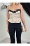 Women's Beige Strappy Heart Collar Lace Detailed Peplum Corset Look Blouse - 3