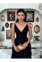Women's Black Midi Dress V-Neck Rope Strap Backless Flounce Chiffon - 7