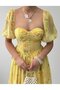 Women Sari Mini Dress Floral Print Chiffon Sweetheart Neckline Balloon Sleeves Buttoned - 4