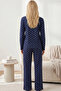 Navy Blue Patterned Cotton Lycra Knitted Pajama Set26240308 - 3