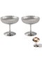 Stainless steel dessert cup set (2 pieces), striped, suitable for ice cream, silver.