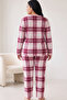 Plaid Patterned Buttoned Cotton Lycra Large Size Oversized Knitted Pajama Set26240959 - 3