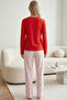 Red Patterned Cotton Lycra Knitted Pajama Set26240312 - 3