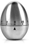 Stainless steel egg timer, mechanical kitchen tool.